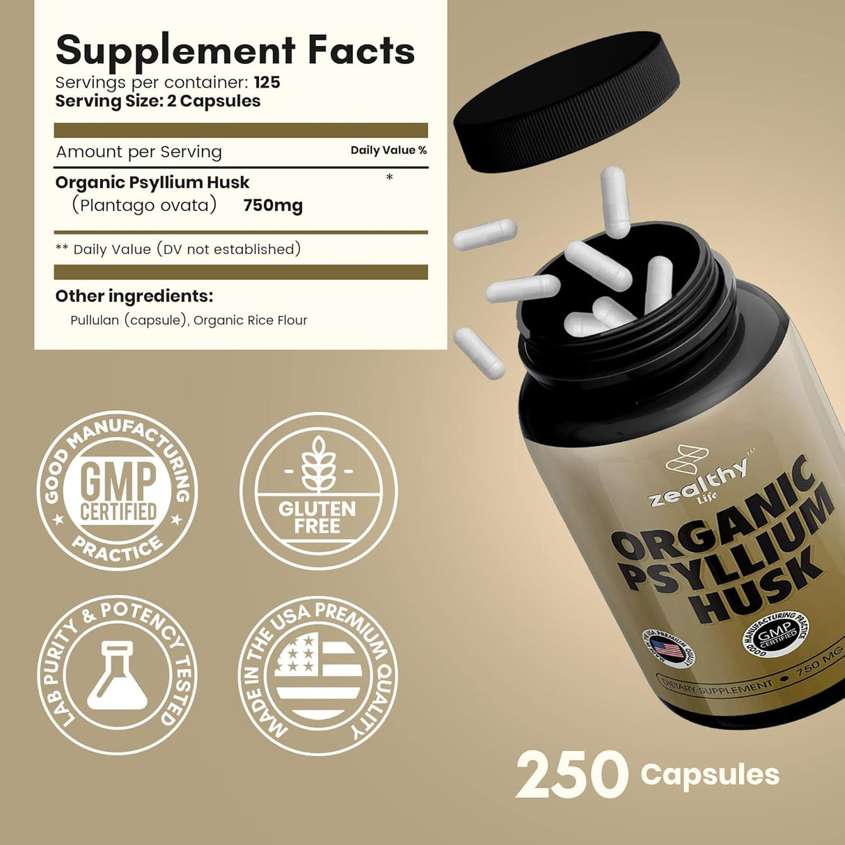 Cápsulas de Psyllium Husk, Suplemento Natural, Salud Digestiva