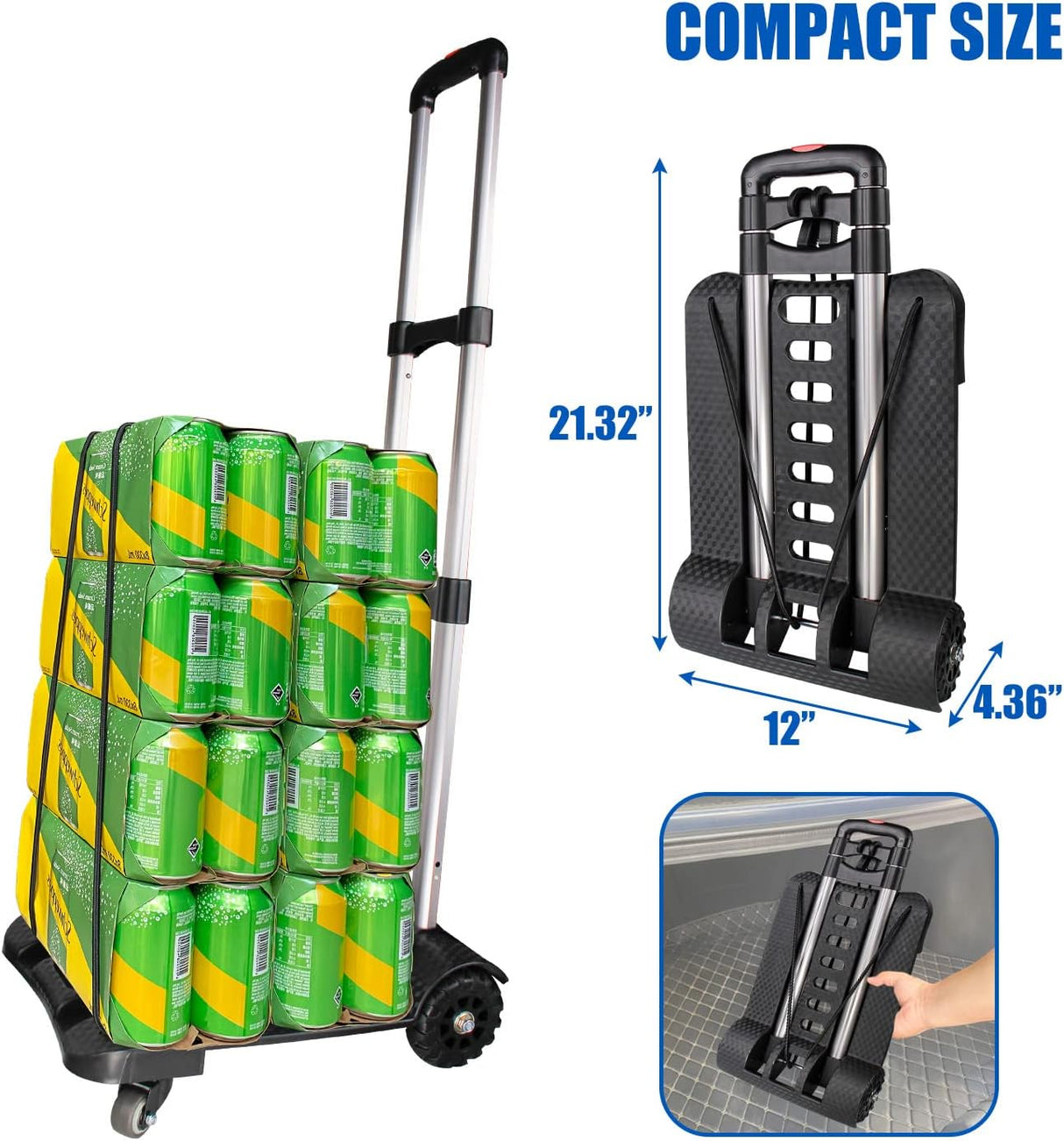 Carretilla Plegable, Carro de Carga 270 LB, Ruedas Giratorias