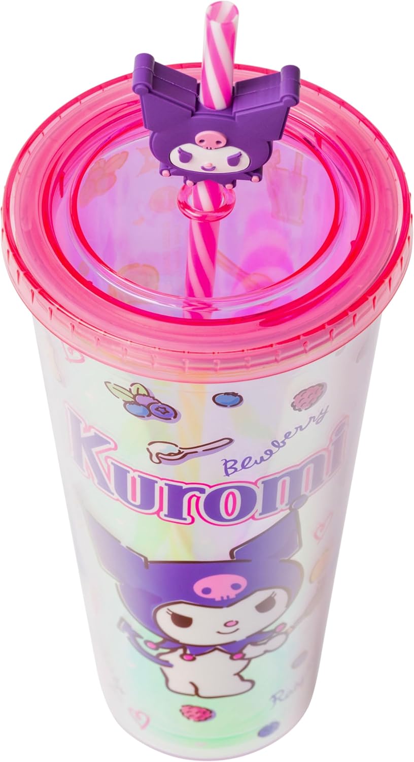 Vaso Frío de Plástico Hello Kitty Sanrio con Tapa y Popote 24 oz
