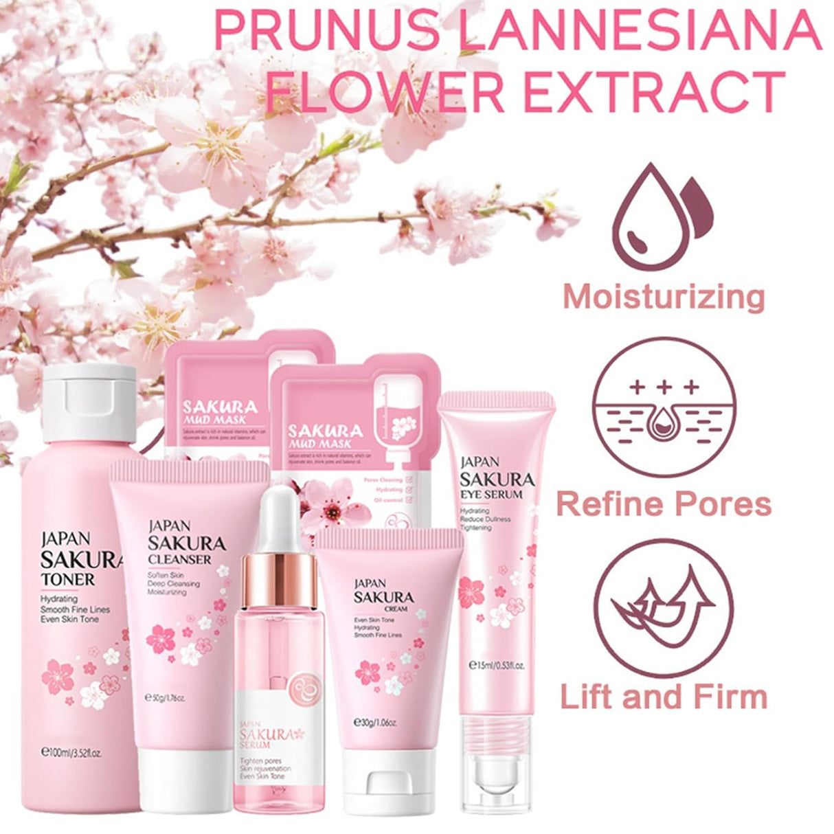 Kit Cuidado Piel Sakura Mujeres: Limpiador, Sérum, Crema
