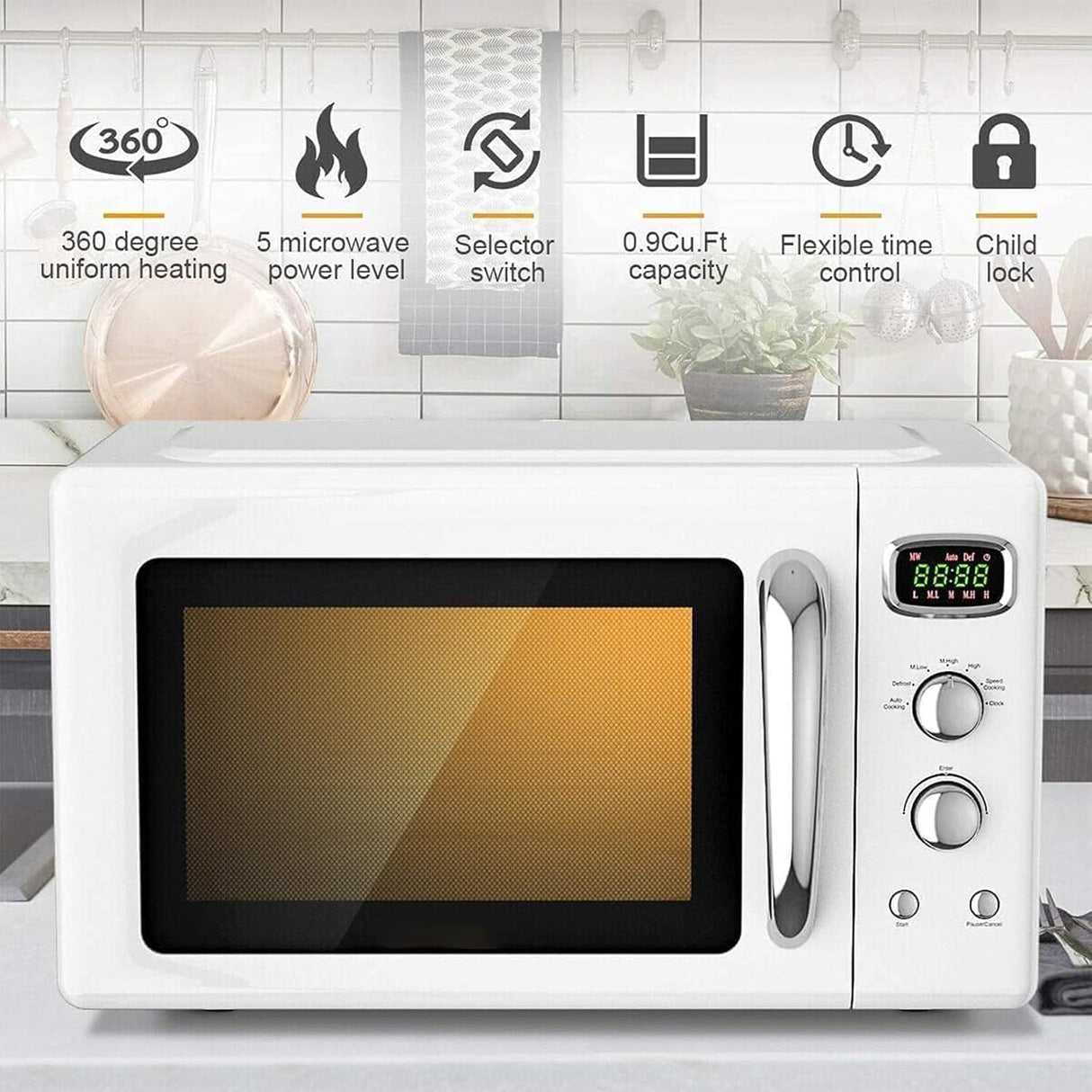 Horno microondas GOFLAME 0.9Cu.ft 900W con función de cocción