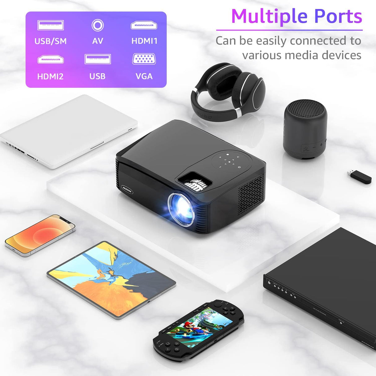 Proyector AILESSOM 1080P 20000LM 5G WiFi Bluetooth, 450