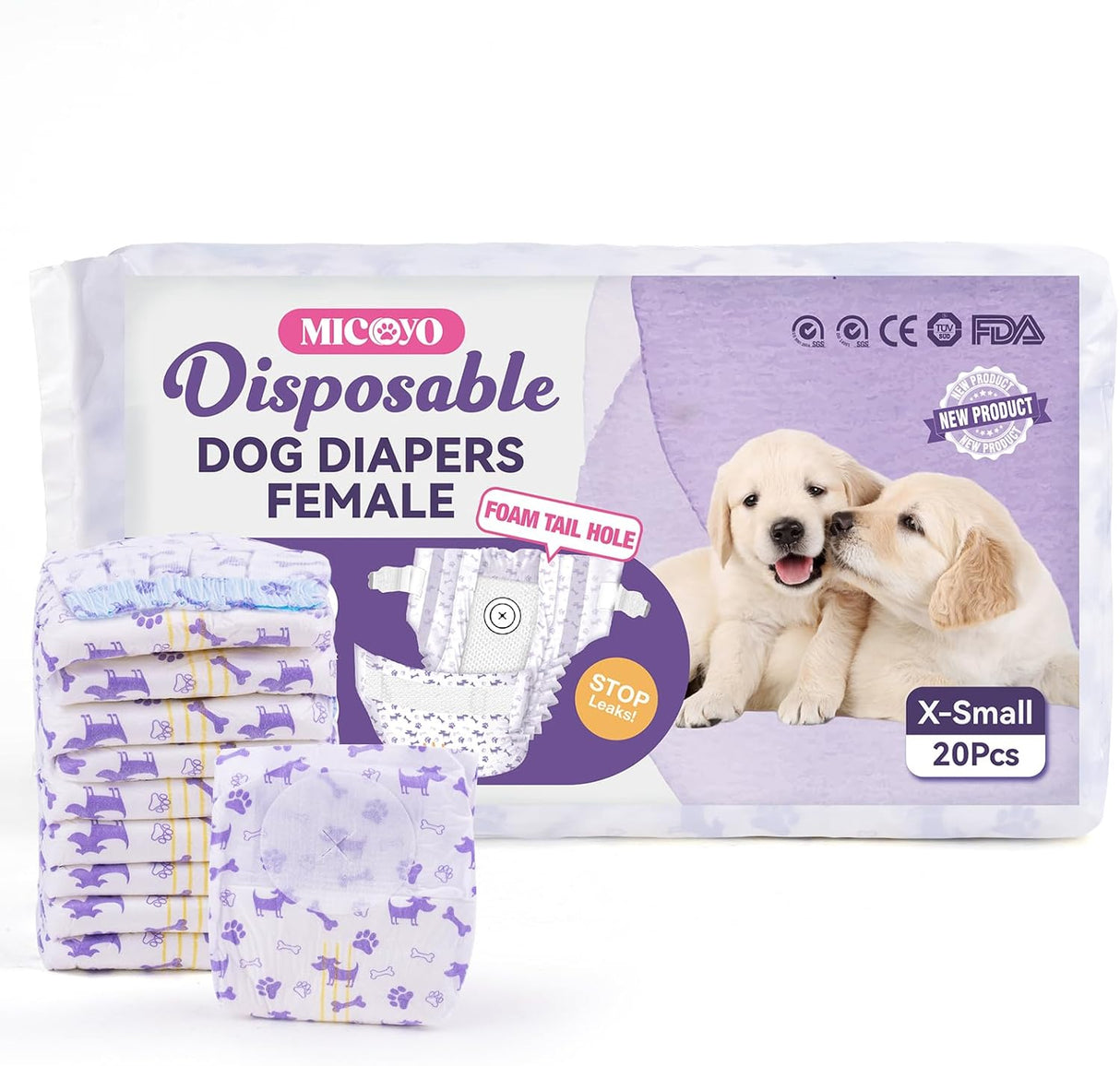 MICOOYO Pañales desechables para perras hembras cómodos
