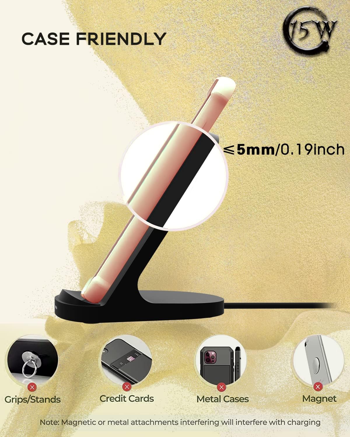 Cargador inalámbrico rápido de 15 W compatible negro