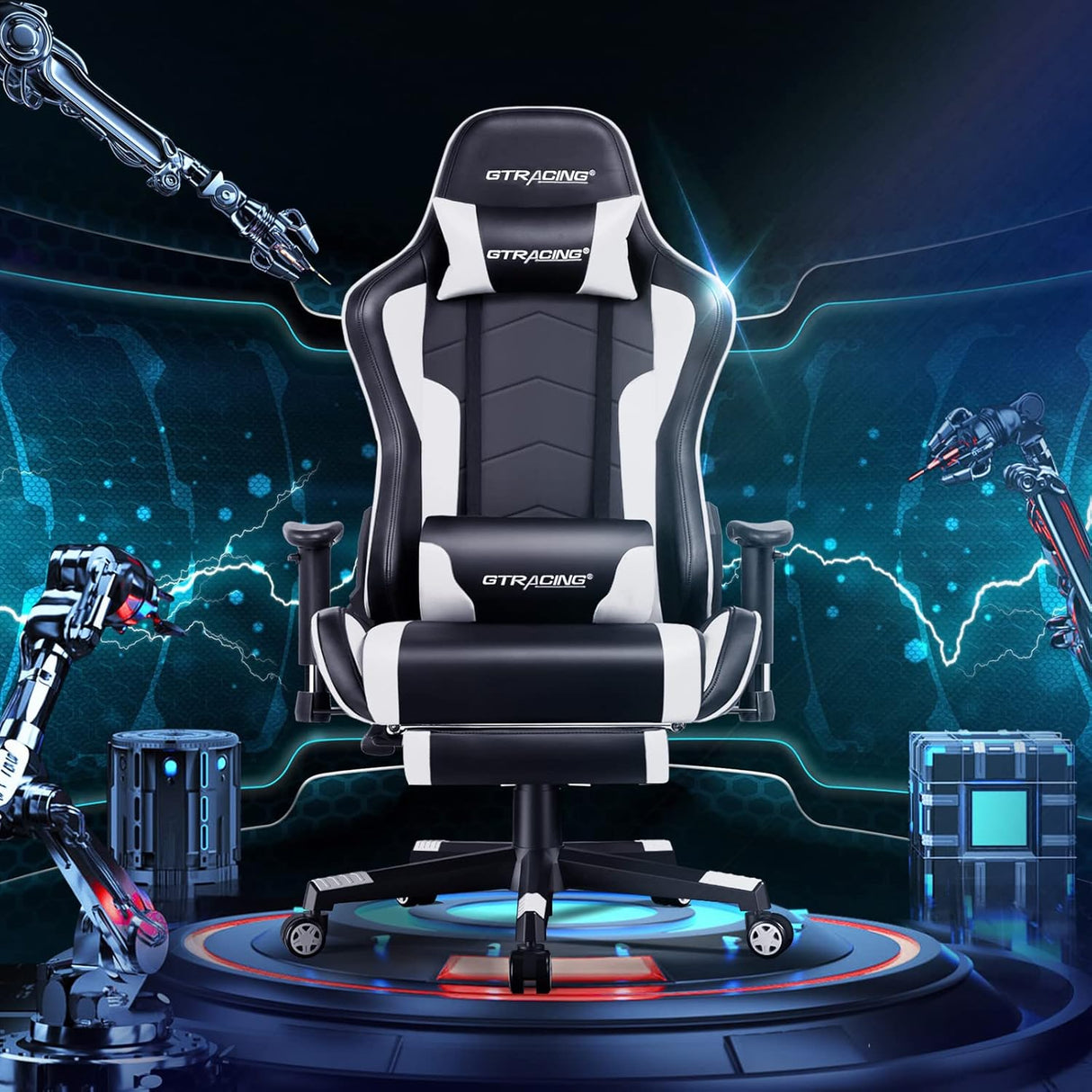 Silla de juegos con reposapiés y altavoces Bluetooth