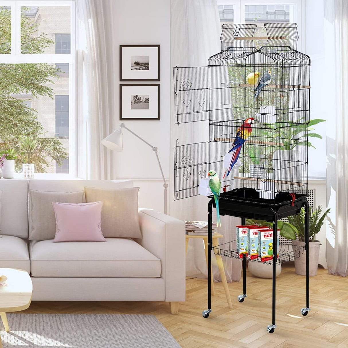 Jaula para pájaros con parte superior abierta