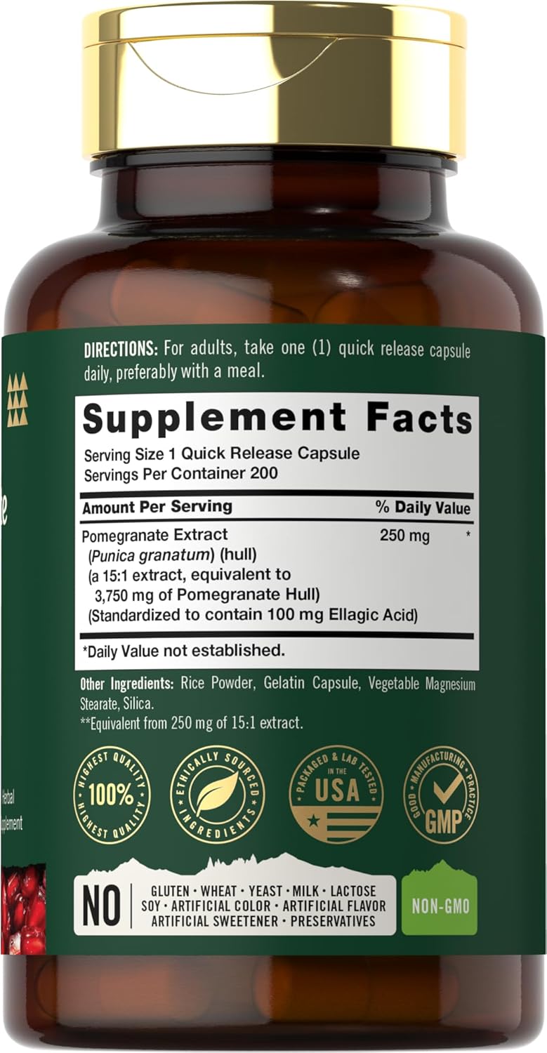 Extracto de Granada | 200 Cápsulas | 3750 mg | No GMO, Sin Gluten