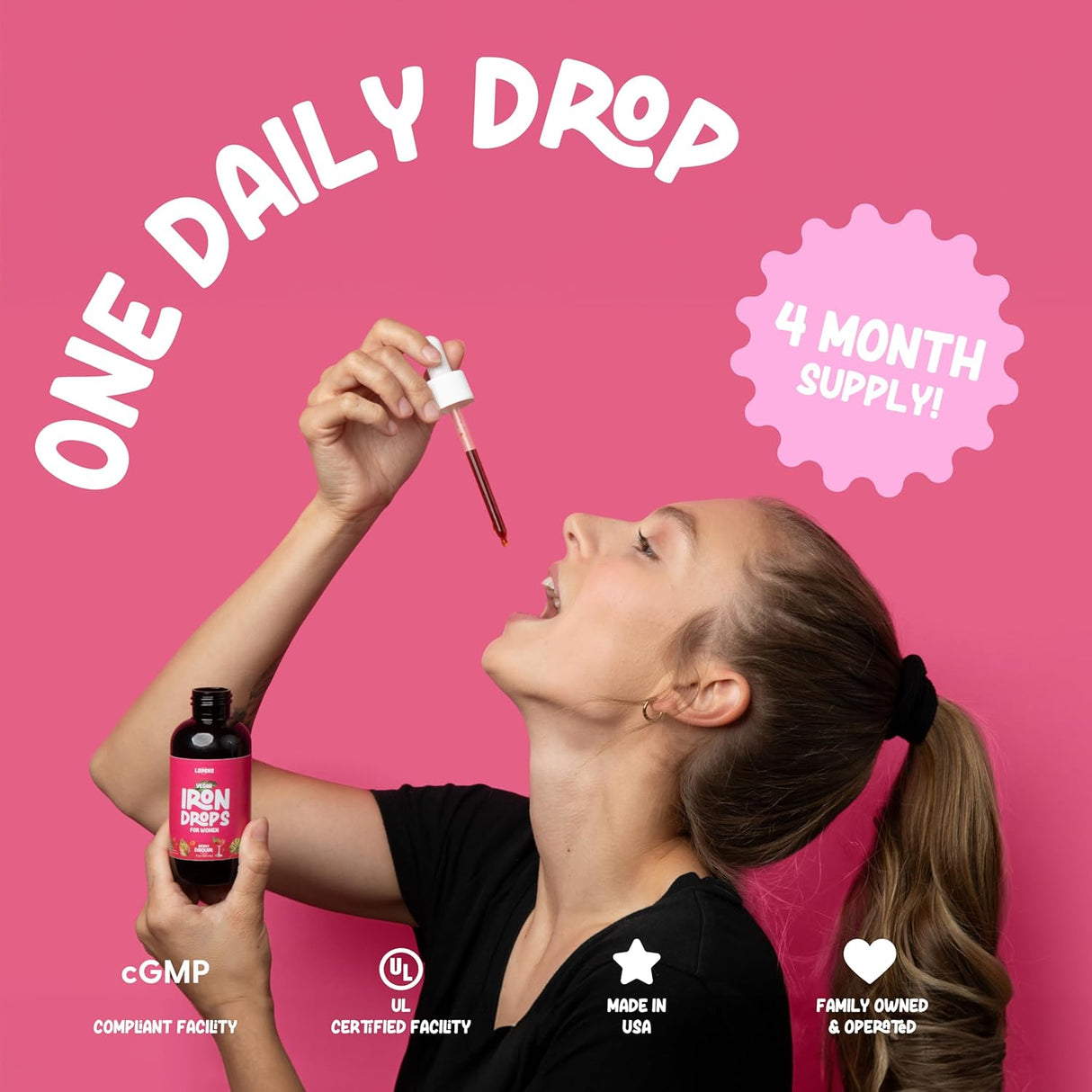 Suplemento Gotas de hierro para mujeres soporte diario vegan