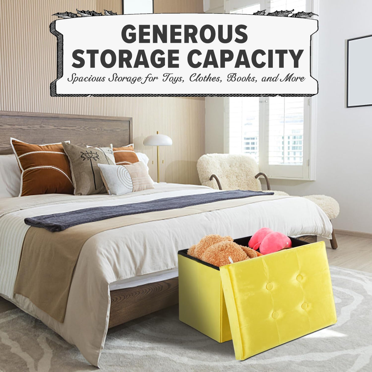 Ottomán de almacenamiento plegable con reposapiés y acolchado