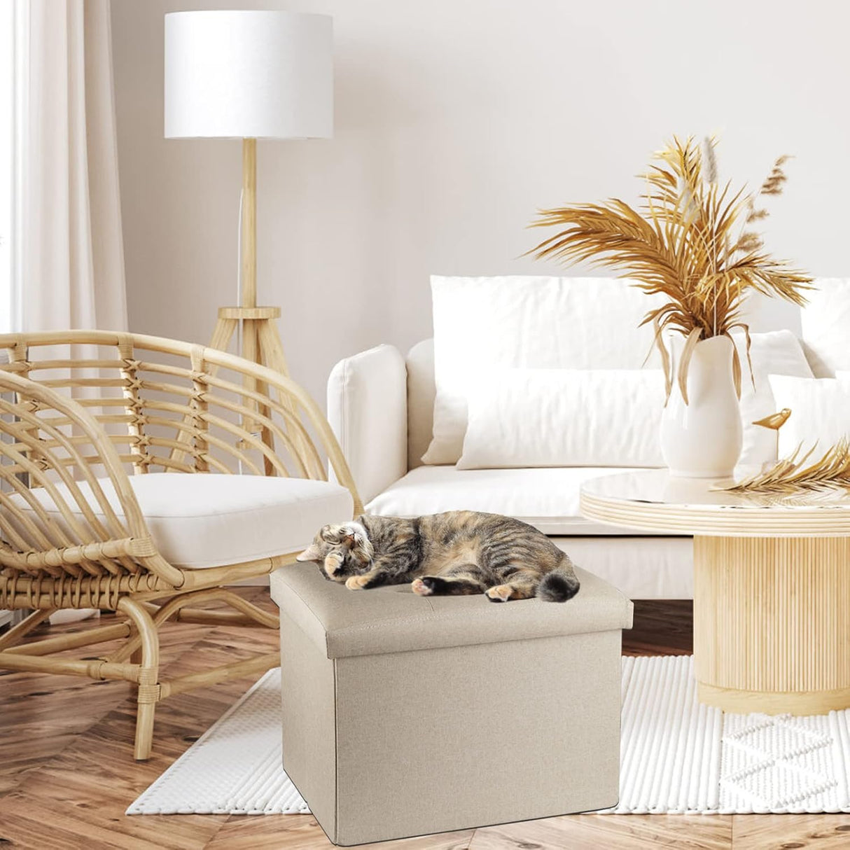 Otoman plegable con almacenamiento y reposapiés 17x13x13 pulgadas