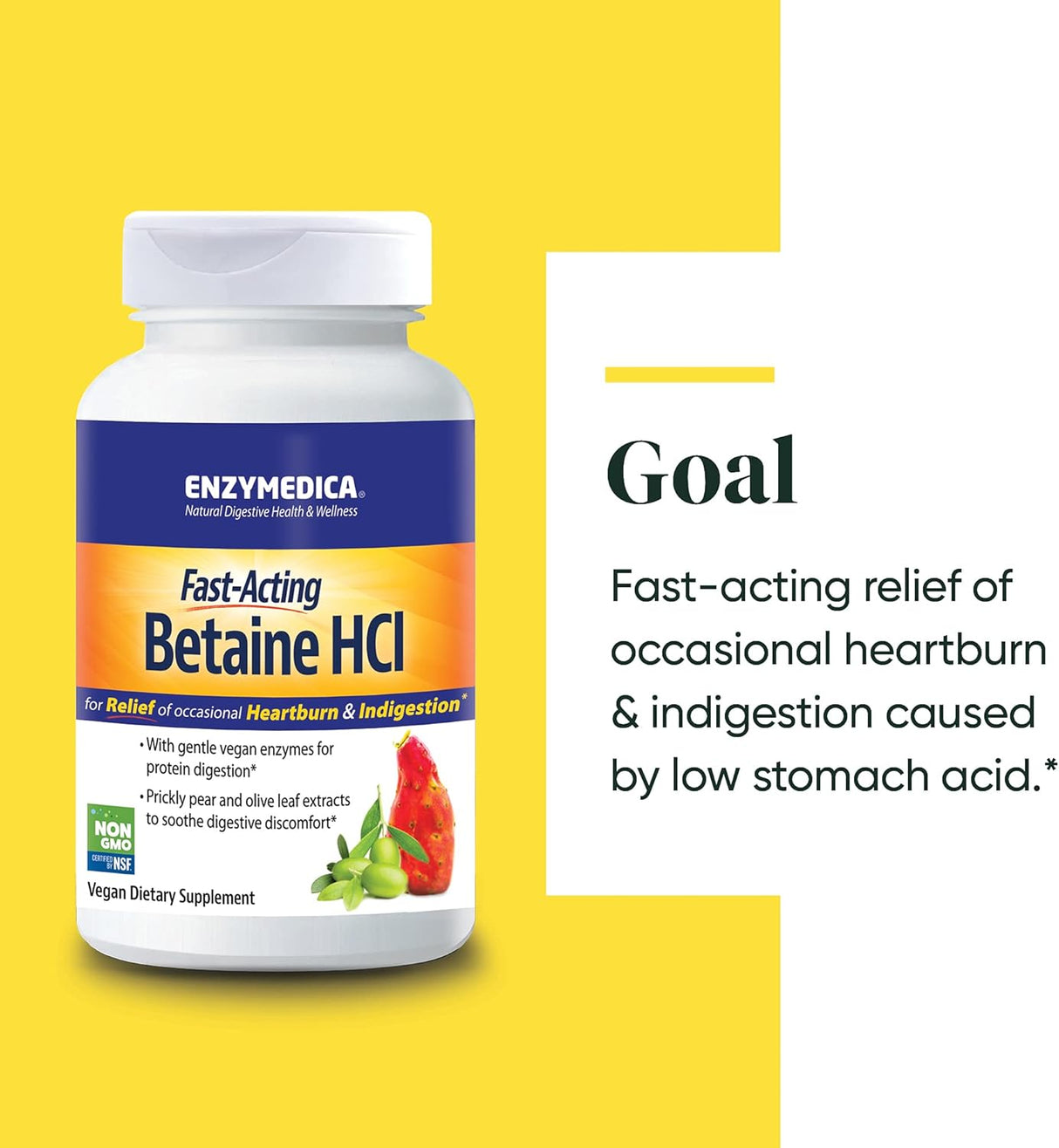 Suplemento Enzymedica, Betaine HCl soporte estomacal 120 cap