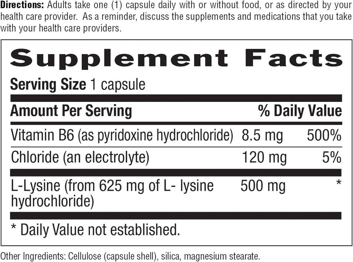 Suplemento Country Life L-Lisina 500mg con B-6 vegano