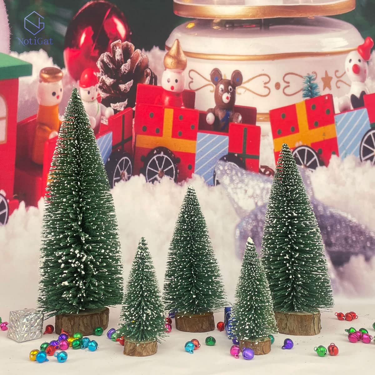 Árboles de Navidad Mini con Base de Madera, 5 piezas, Decoración