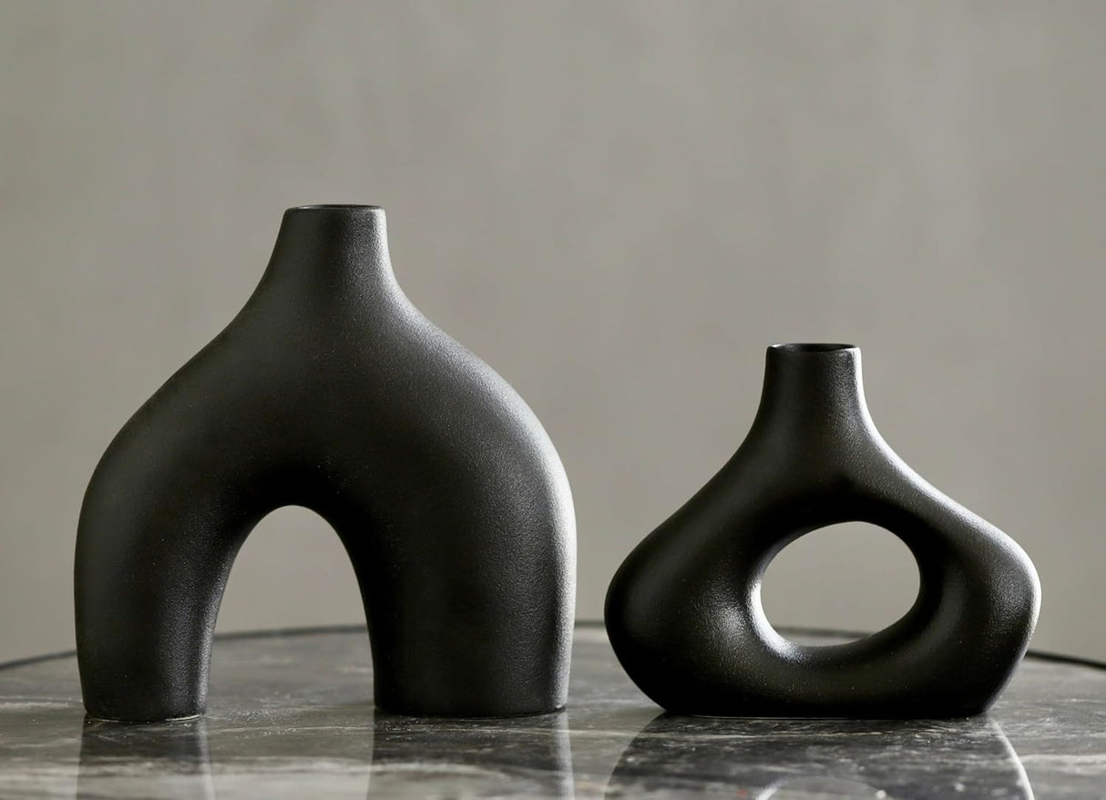 Jarrón Donut Carrot's Den, Cerámica Minimalista, Set de 2