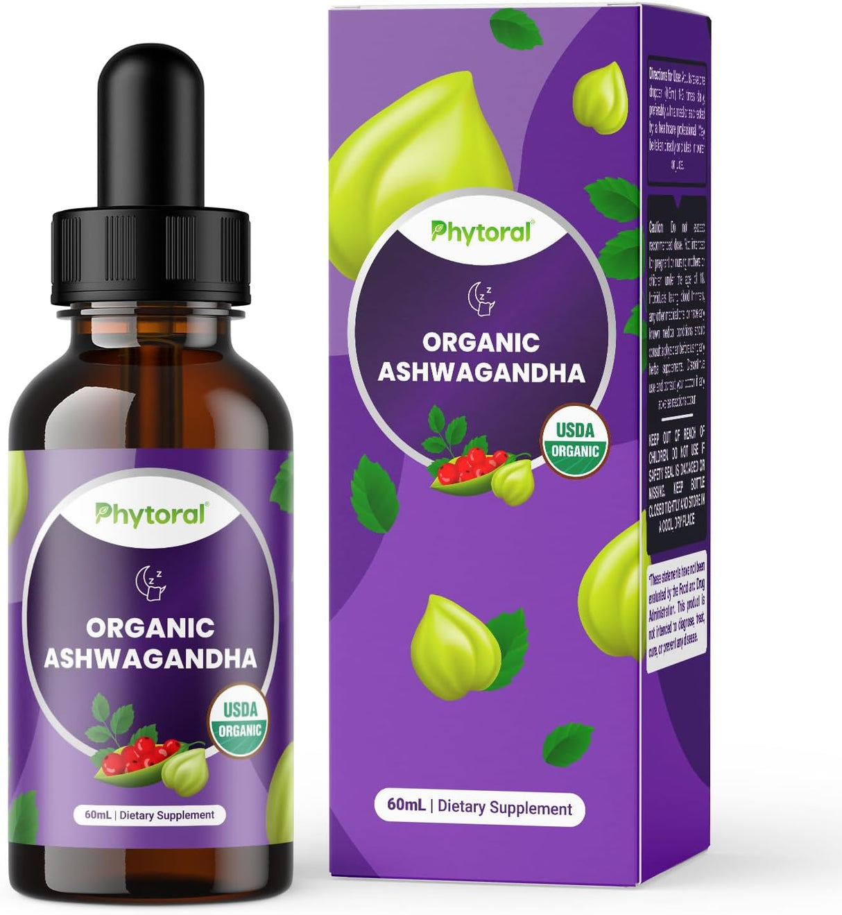 Gotas de Ashwagandha Orgánico - Extracto Potente - 60 Serv.