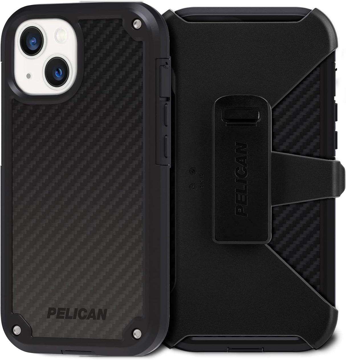 Pelican - Serie Shield - Funda Kevlar compatible con carga magnética resistente para Apple iPhone 14 - Incluye funda con clip para cinturón con protección contra caídas de 21 pies, color negro