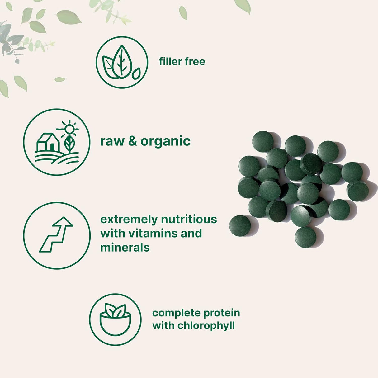Suplemento orgánico de espirulina, 3000 mg por porción 720u