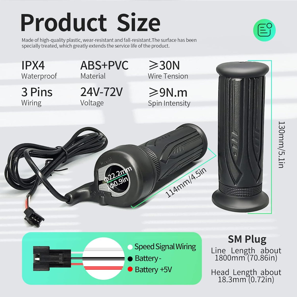 Acelerador MUSELK para bicicleta eléctrica 24V a 72V, 3 pines