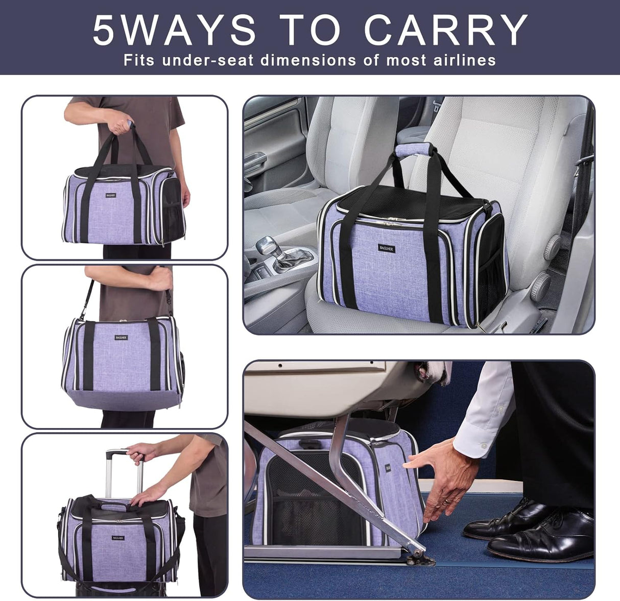 Transportín para mascotas BAGLHER, blando, expandible, modelo 2023