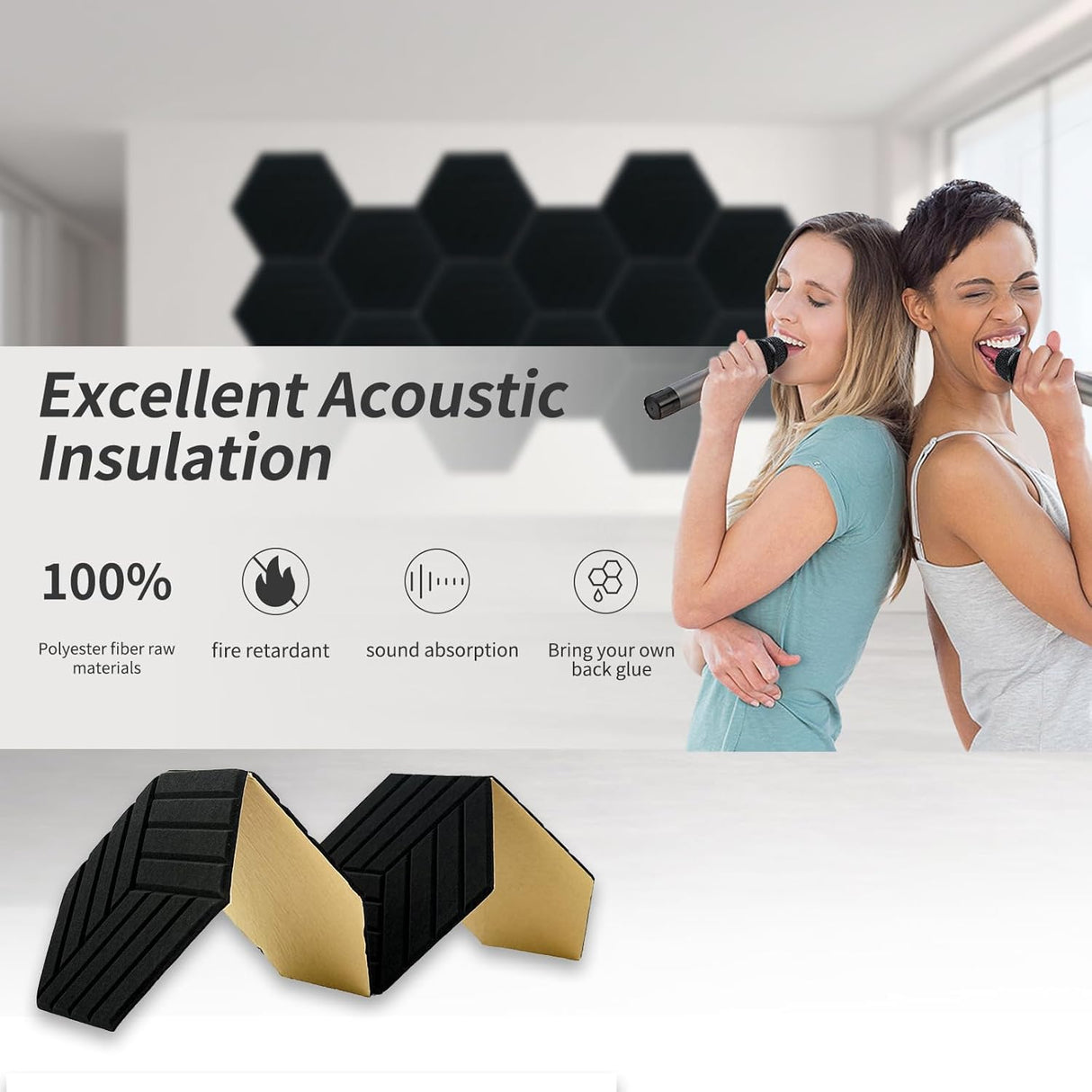 Paneles acústicos hexagonales autoadhesivos 14 - Alta densidad