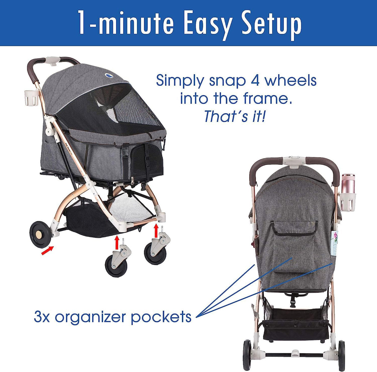 Carrito de Mascotas Pet Rover Lite, Ligero, 2da Generación