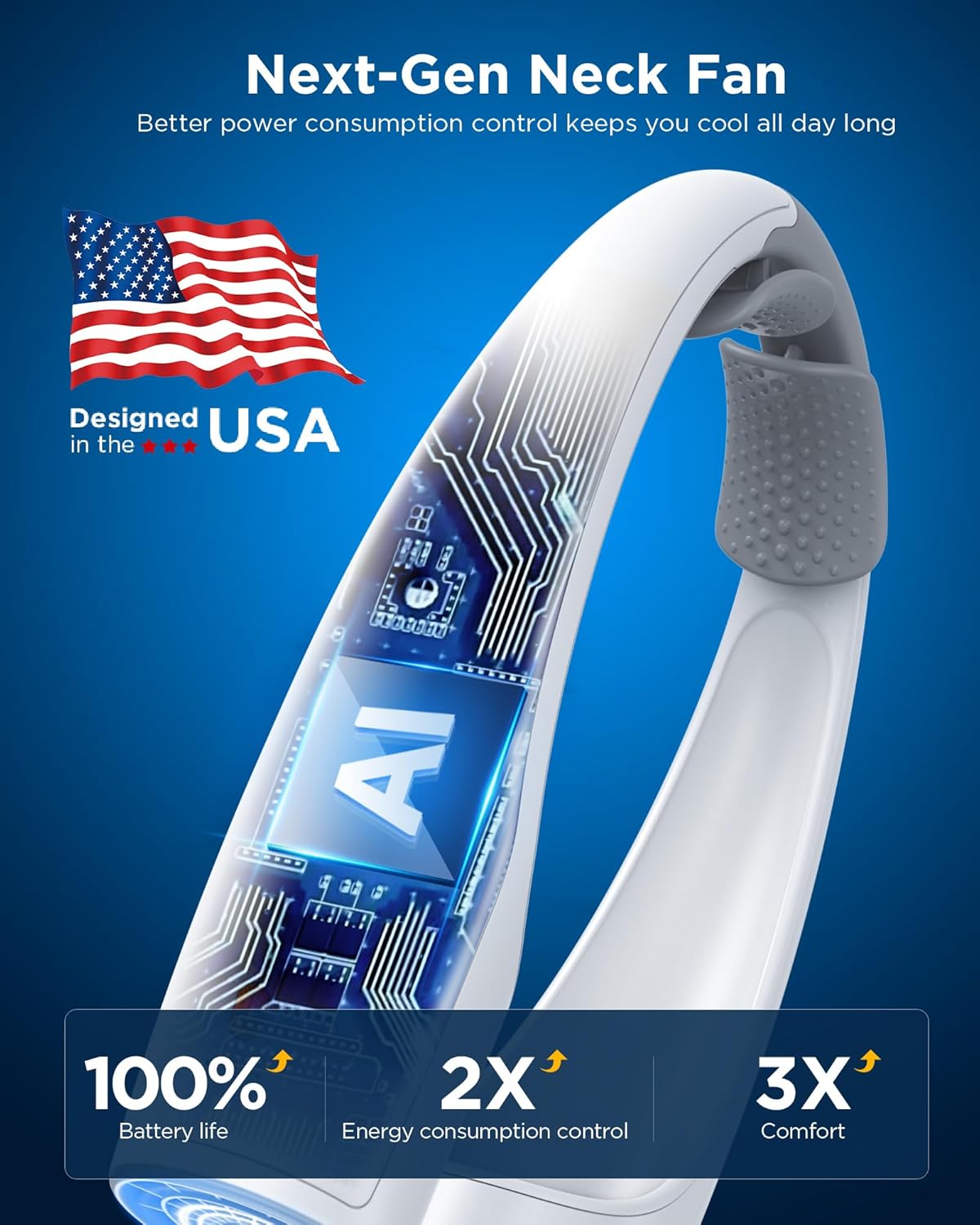 Ventilador Personal AI, 4 Velocidades, 4000 mAh, Recargable