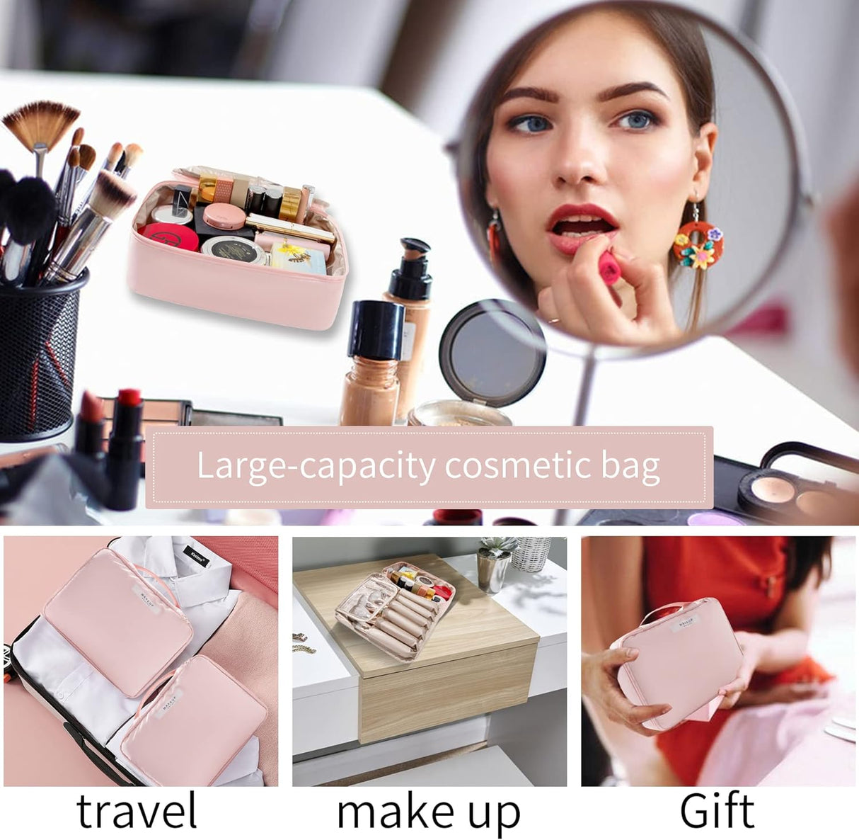 Bolsa de maquillaje Rosado Queboom