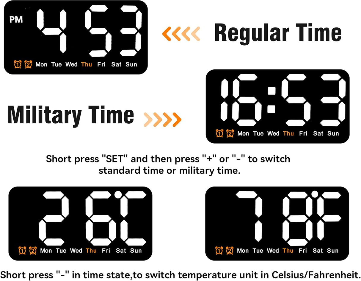 Reloj Digital Grande con Alarma, Números Grandes y Brillo Ajustable