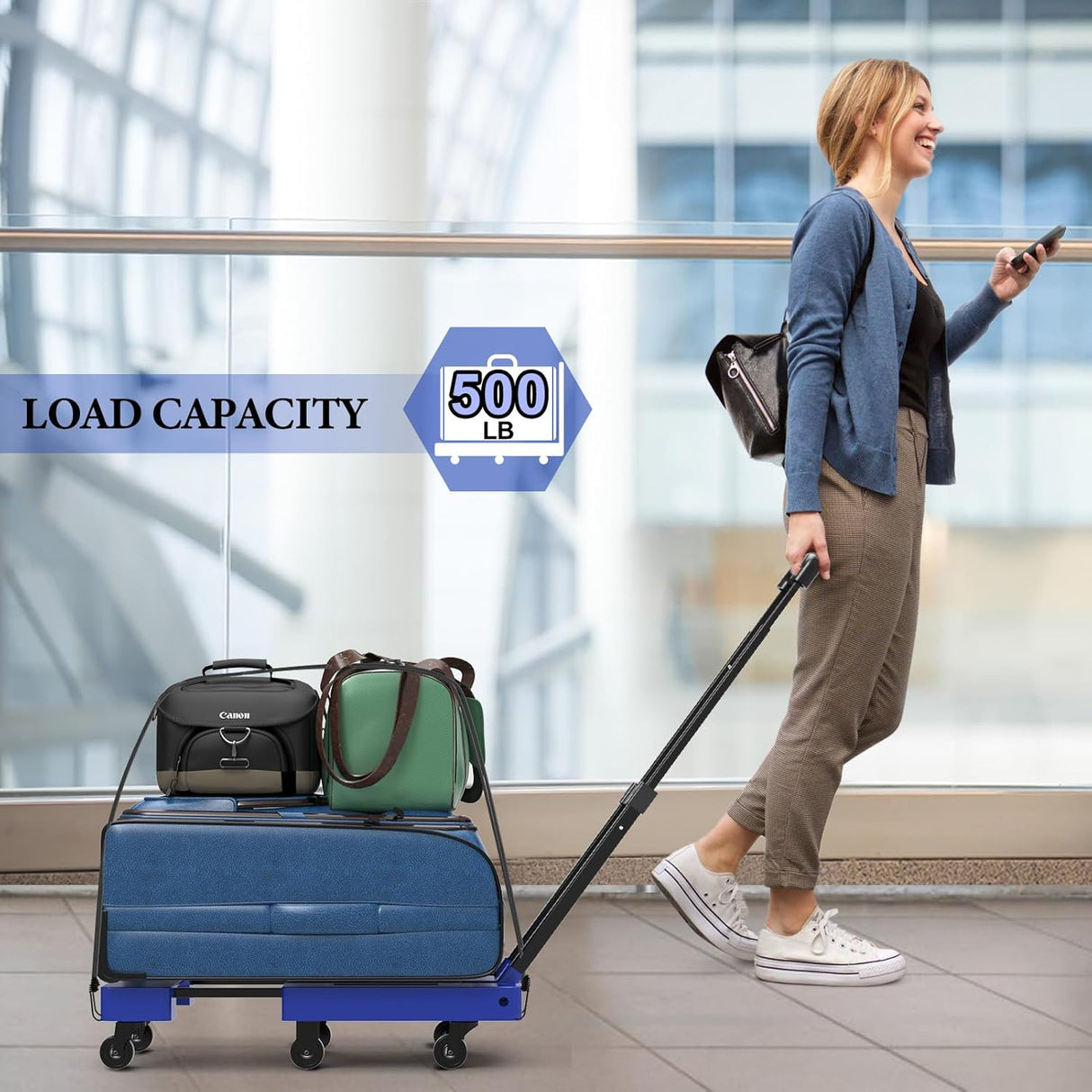 Carretilla Plegable SOYO, 500lbs, 6 Ruedas, 2 Cuerdas Elásticas