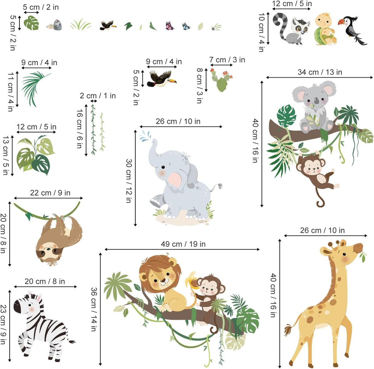 Decalmile Stickers Animales Selva para Habitaciones Infantiles