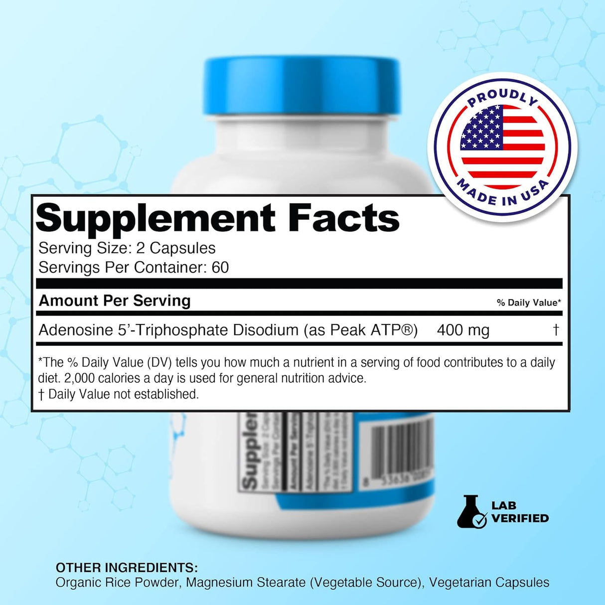 Cápsulas de ATP - 120 cápsulas - 400mg - Energía y Resistencia