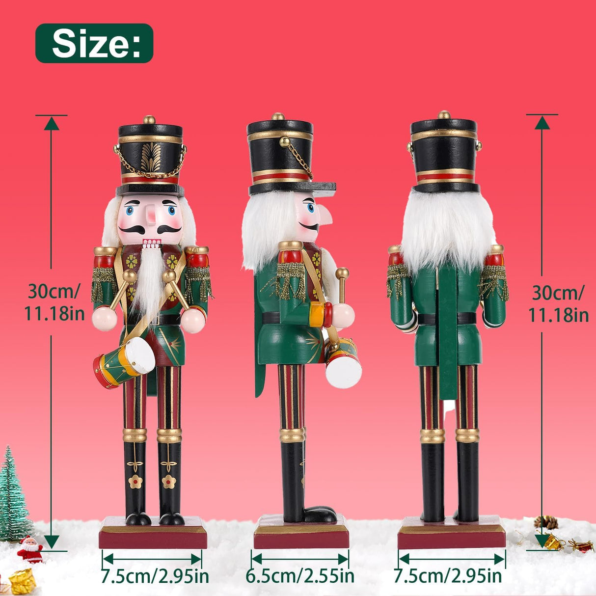 Adorno de Navidad Nutcracker, figura de madera, 30 cm, Drummer