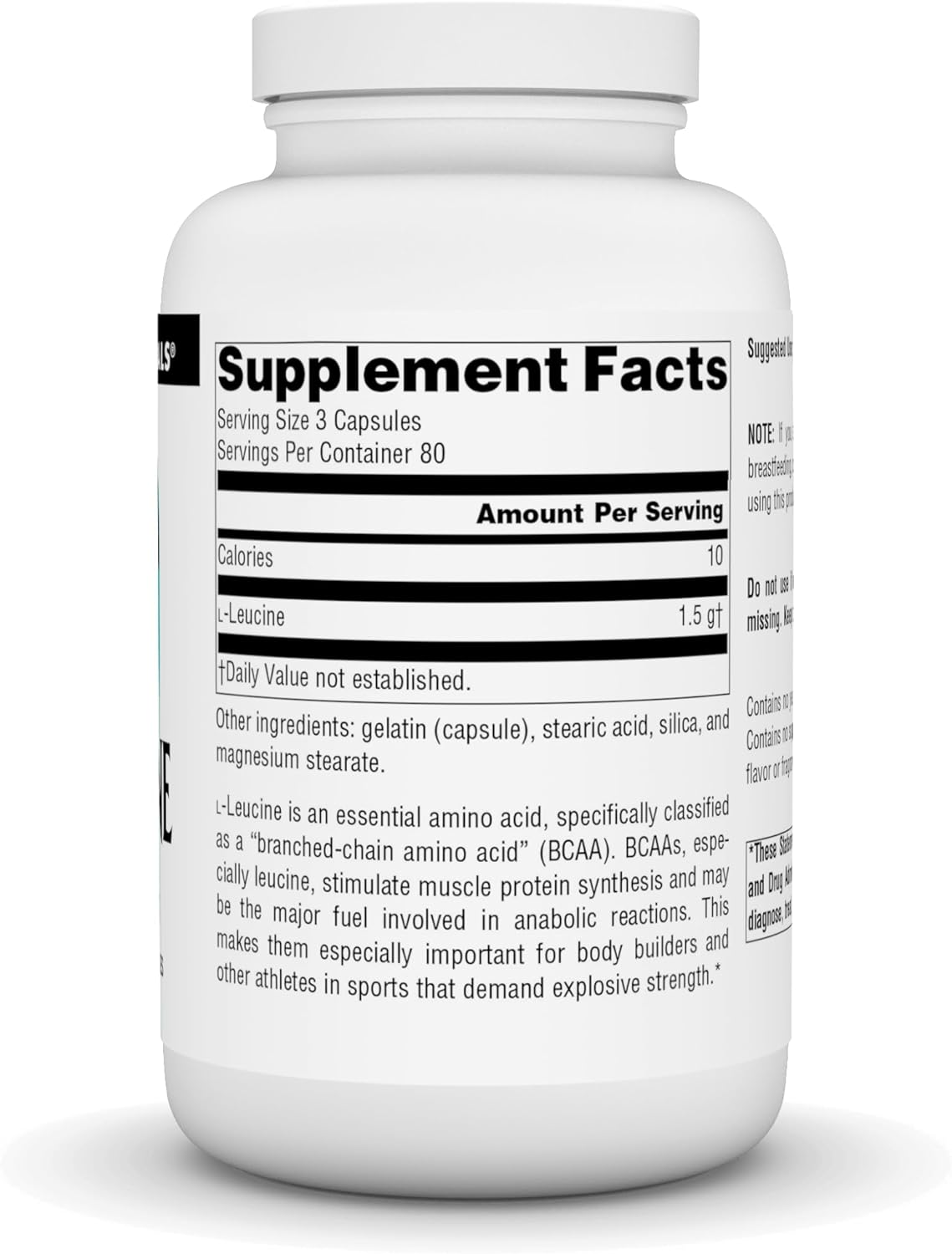 Fuente Naturals L-Leucina, aminoácido esencial para energía, 240 cápsulas