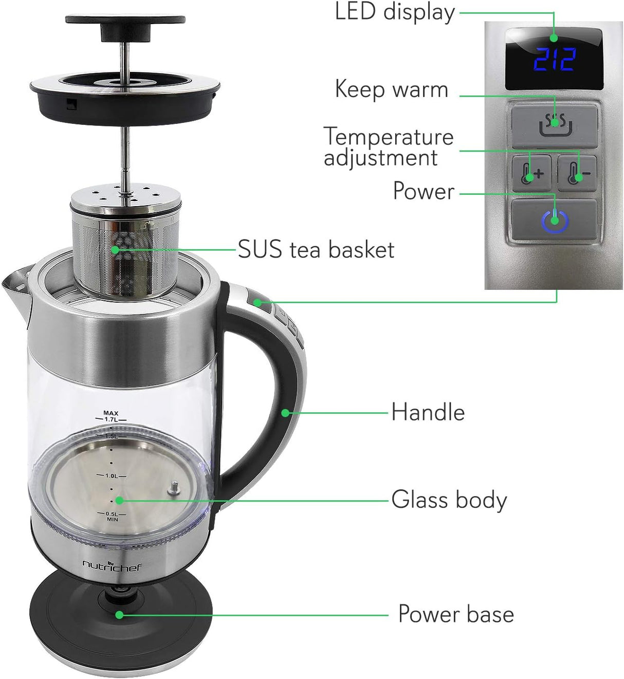 Teteras Eléctricas portátil digital NutriChef PKWTK75
