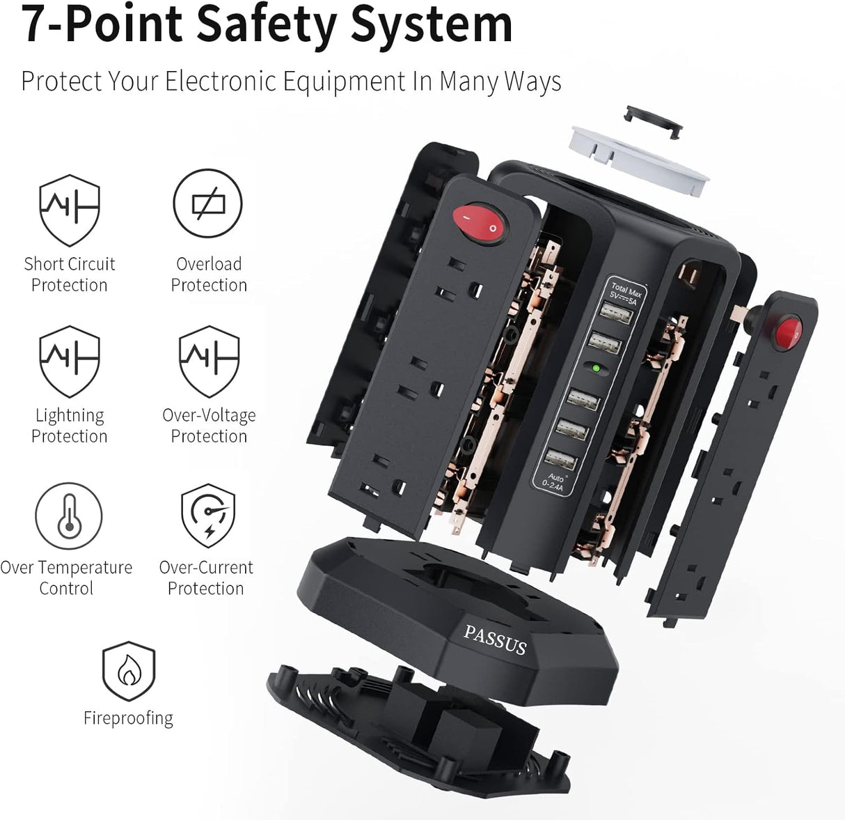 Torre de regleta de protección contra sobretensiones (negro)