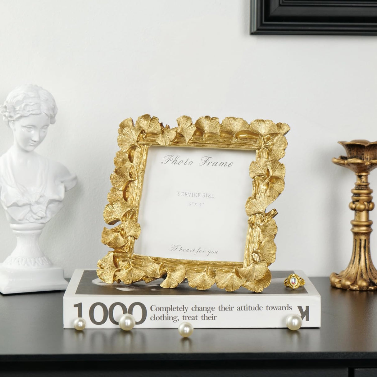 Marco de fotos vintage 5x5, resina texturizada con vidrio