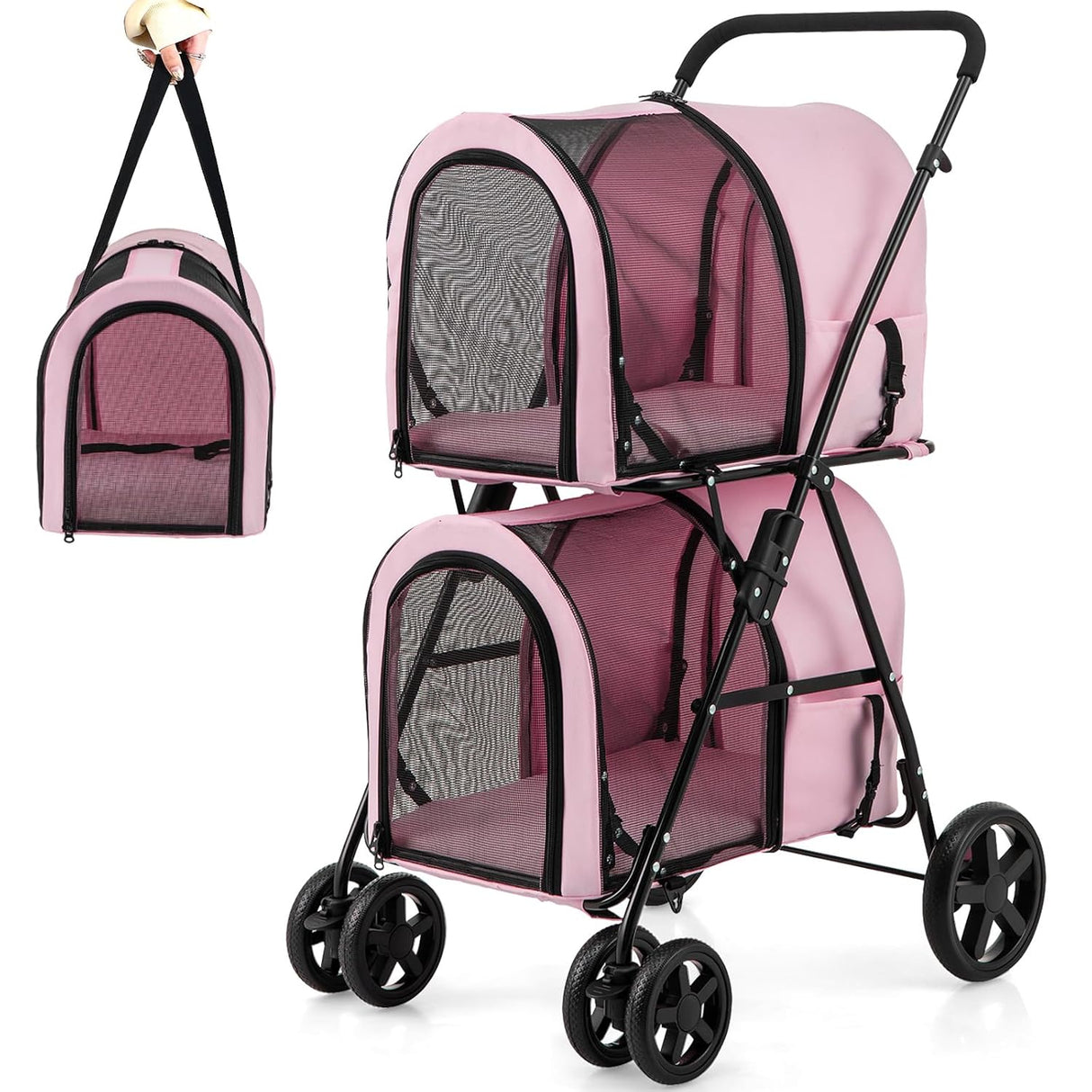 Carro de Paseo Doble para Mascotas Giantex, 2 Bolsas, Plegable