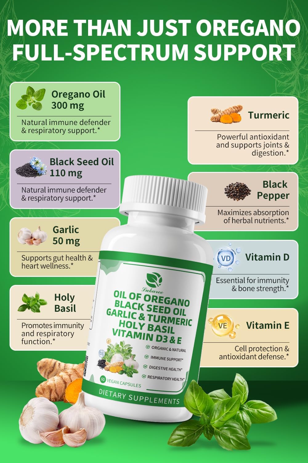 Aceite de Orégano Orgánico con Semilla Negra, 2 Meses