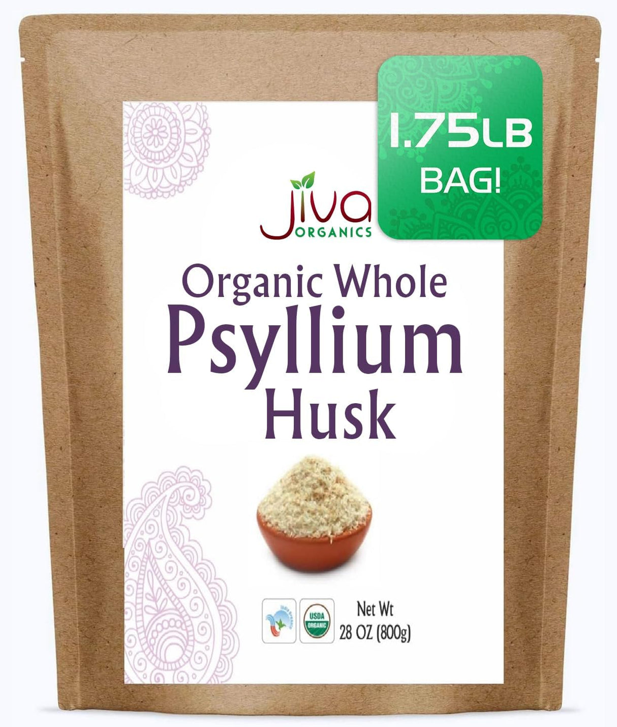 Jiva Organics Psyllium Husk 28 Oz - No GMO, Keto, Fibra Soluble