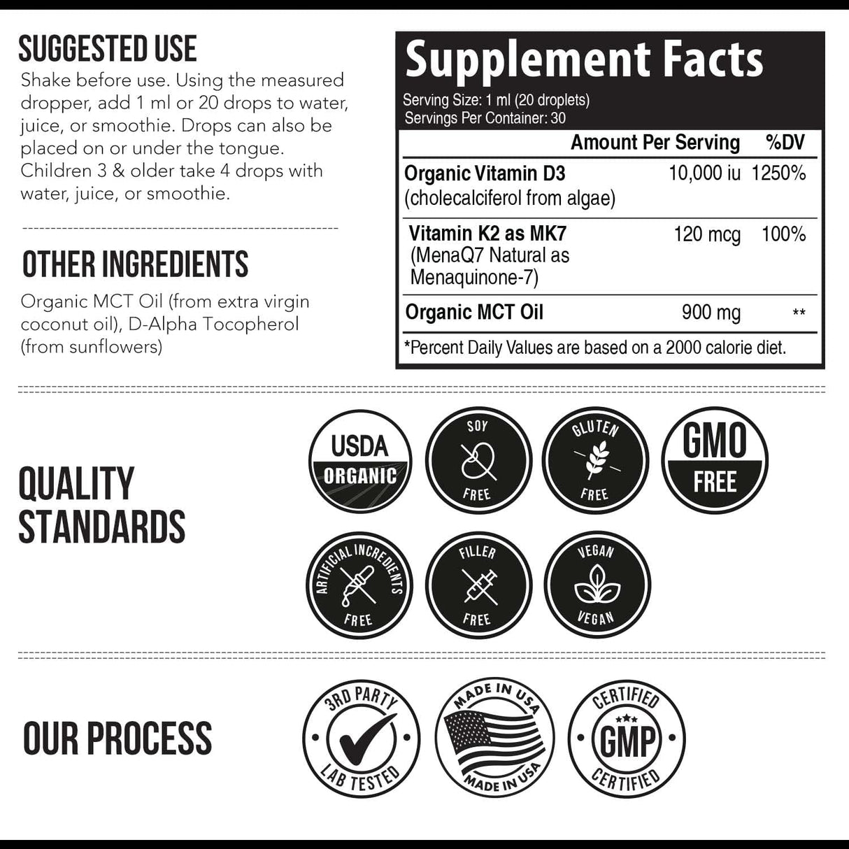 Vitamina D3 + K2 Orgánica y Vegana - Gotas Sublinguales