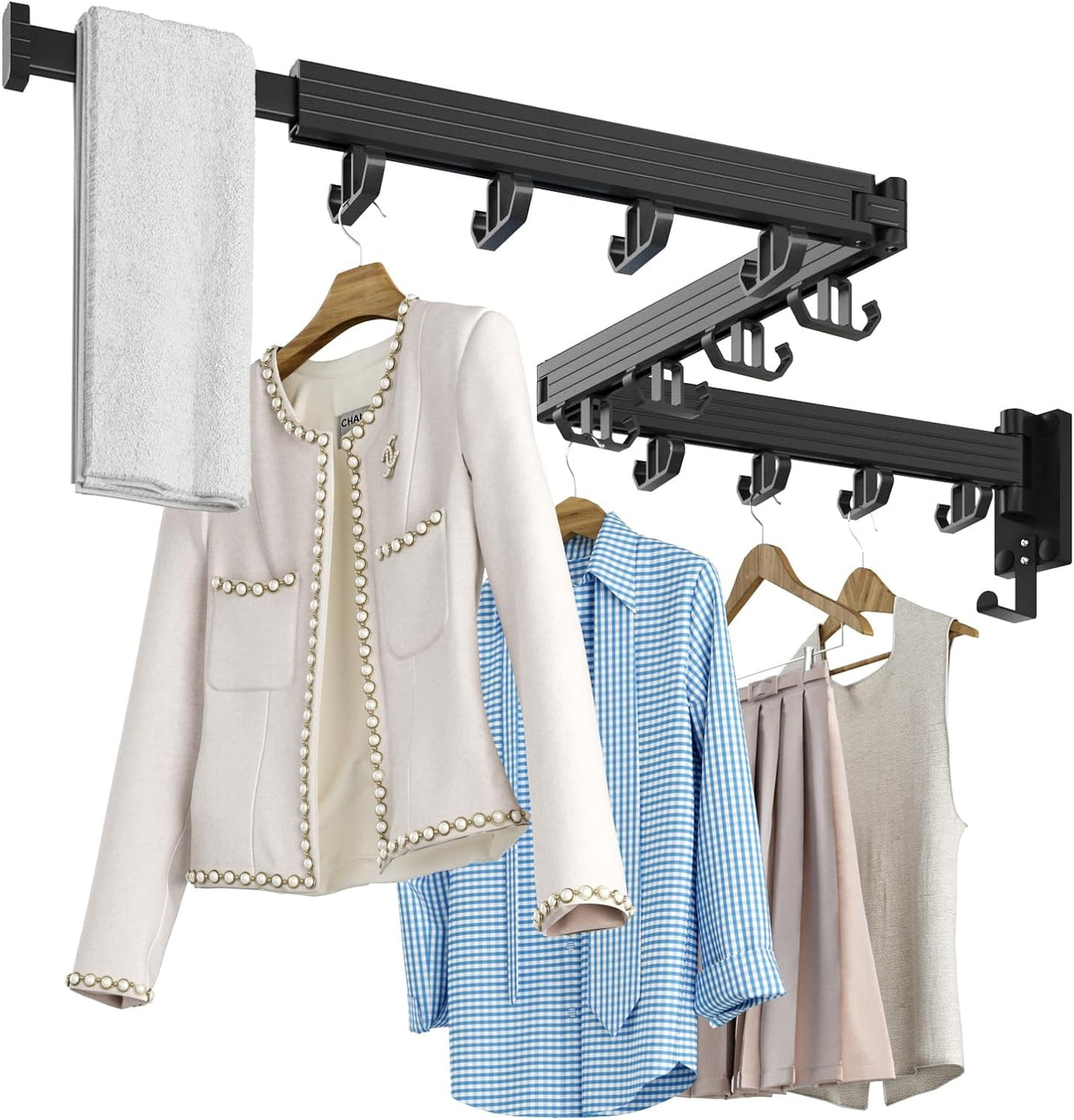 Tendedero de Pared Plegable con Ganchos para Ropa