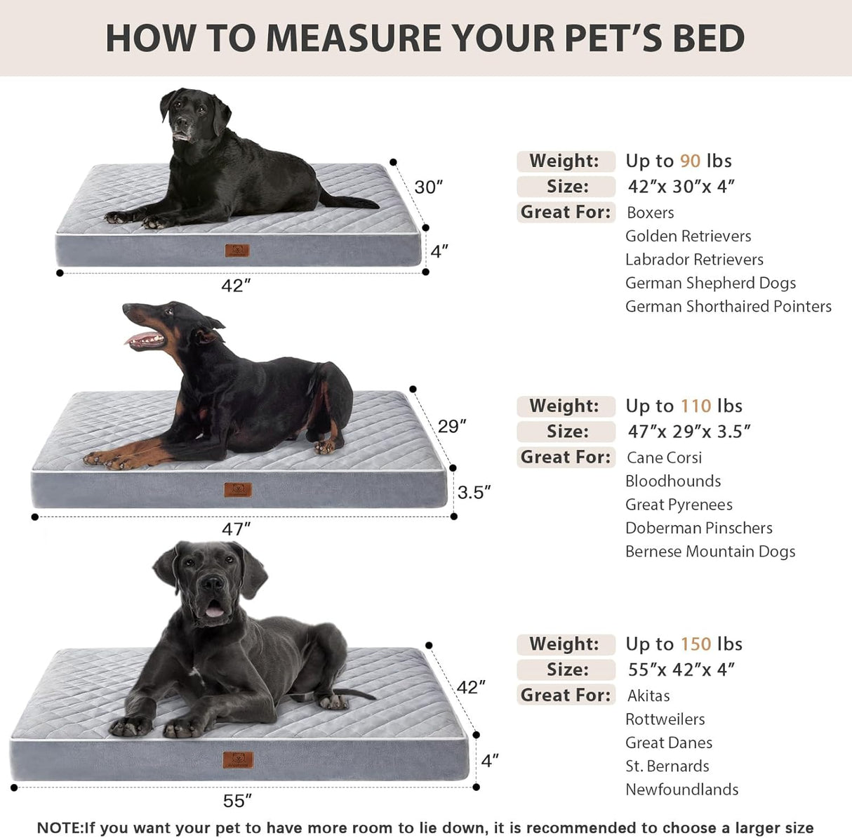 Cama Ortópedica para Perros Grandes WNPETHOME, Impermeable XL