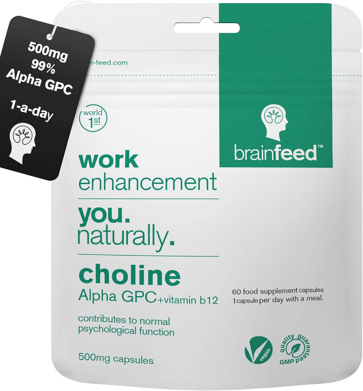 Suplemento de Colina Alpha-GPC 1000mg para Memoria & Concentración