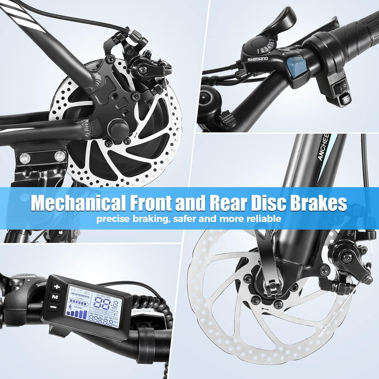 Bicicleta Eléctrica ANCHEER 750W, 55 millas, 21 Velocidades