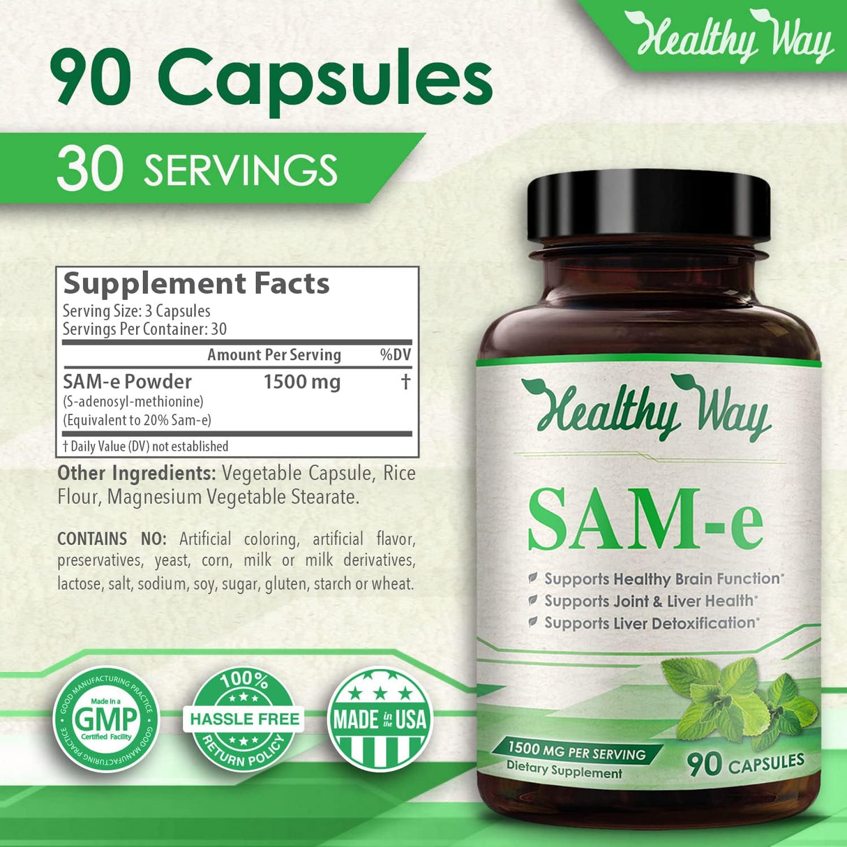 Suplemento Healthy Way SAM-e - S-adenosil metionina 1500 mg