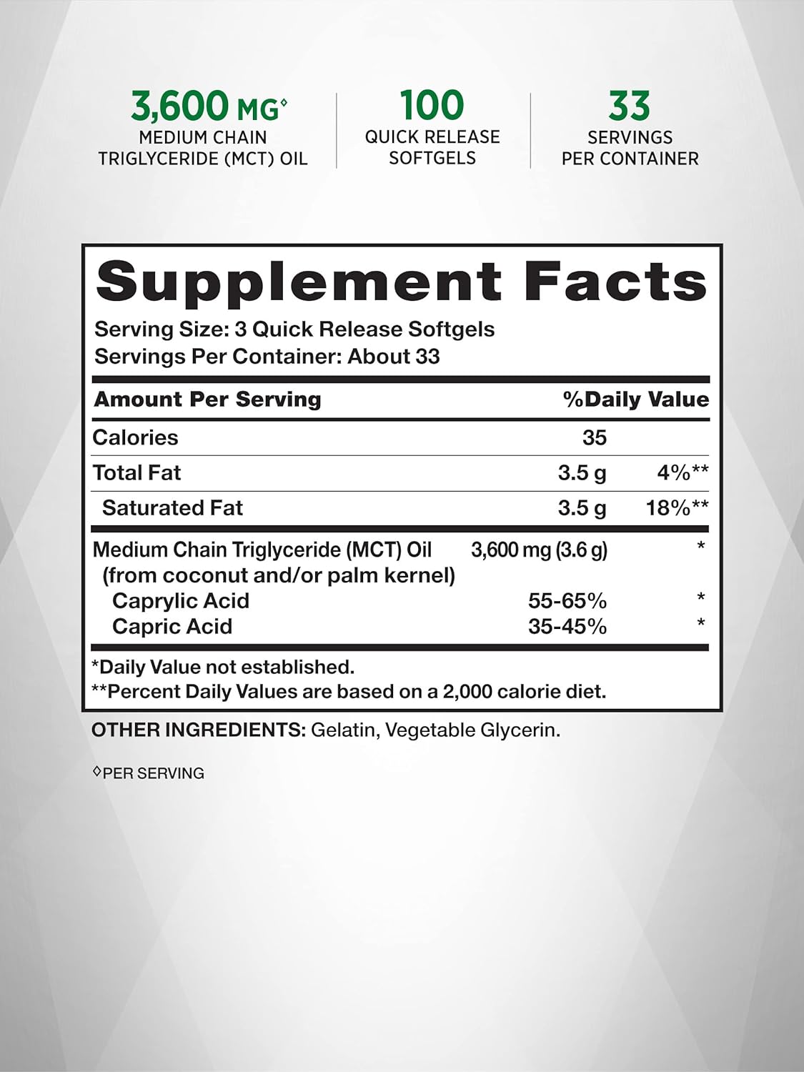 Suplementos de aceite MCT 100 cápsulas blandas con Keto