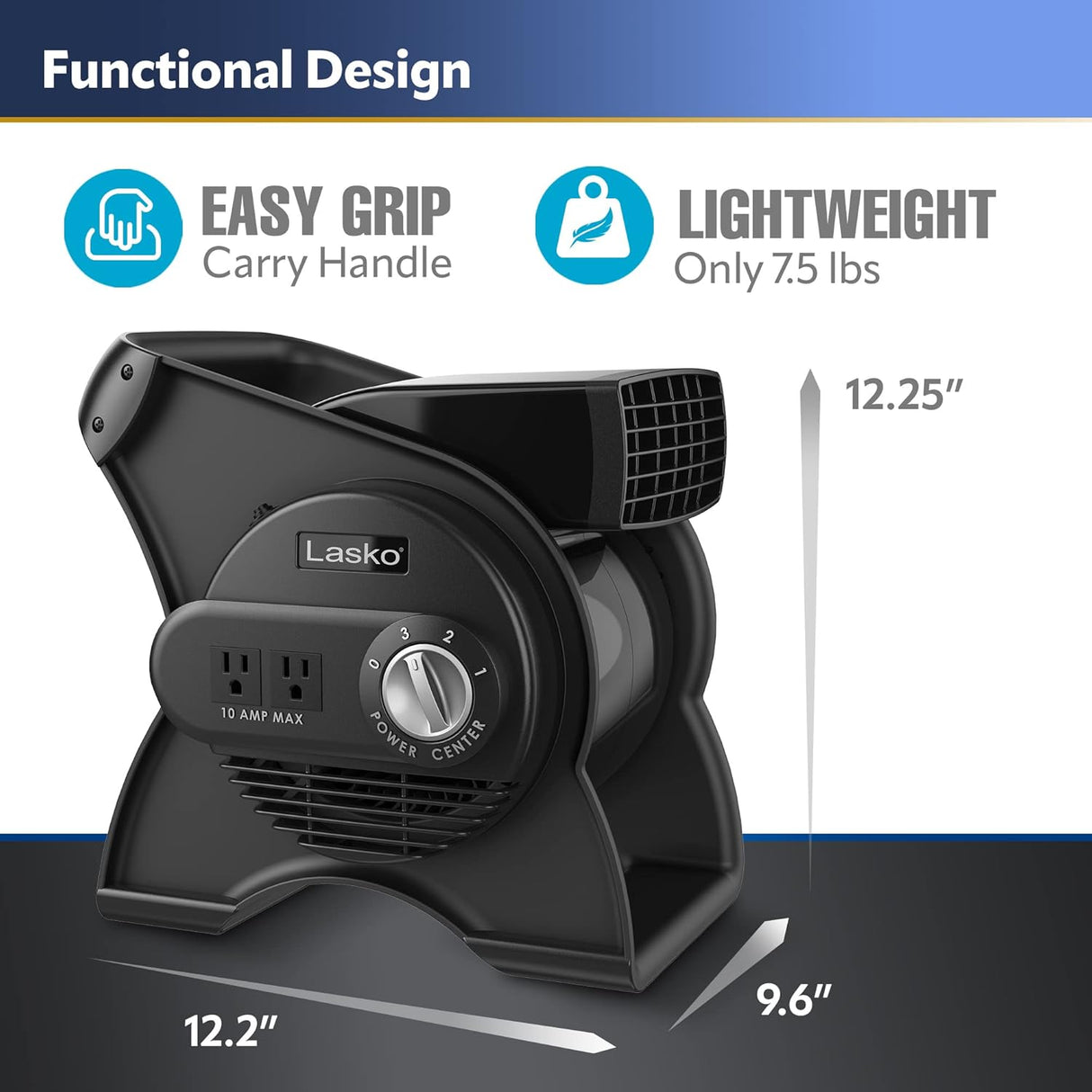 Lasko Ventilador Utility 12” 289 CFM 3 Velocidades U12104