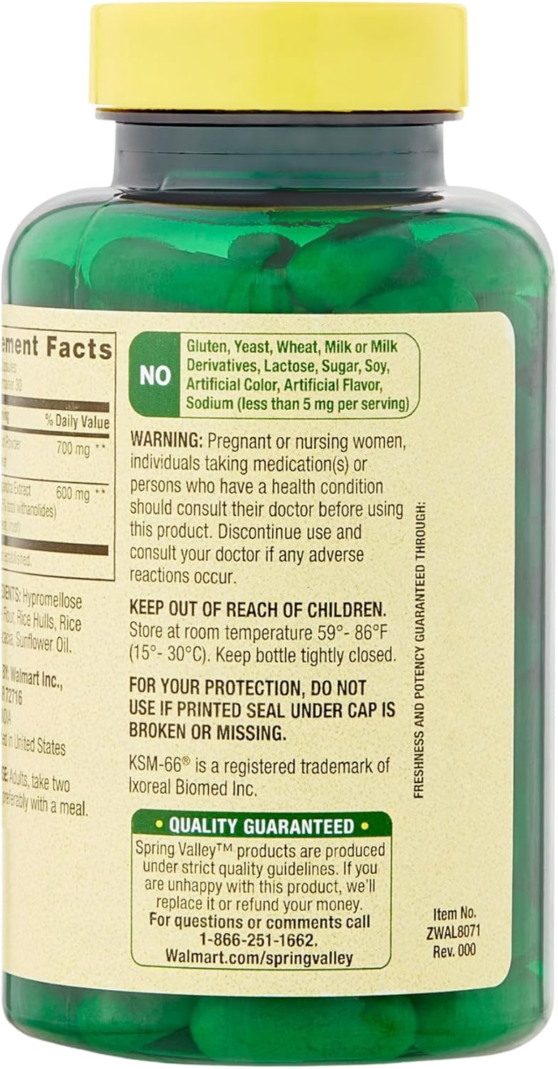 Cápsulas de Ashwagandha 1300mg Extra Fuerte - Spring Valley