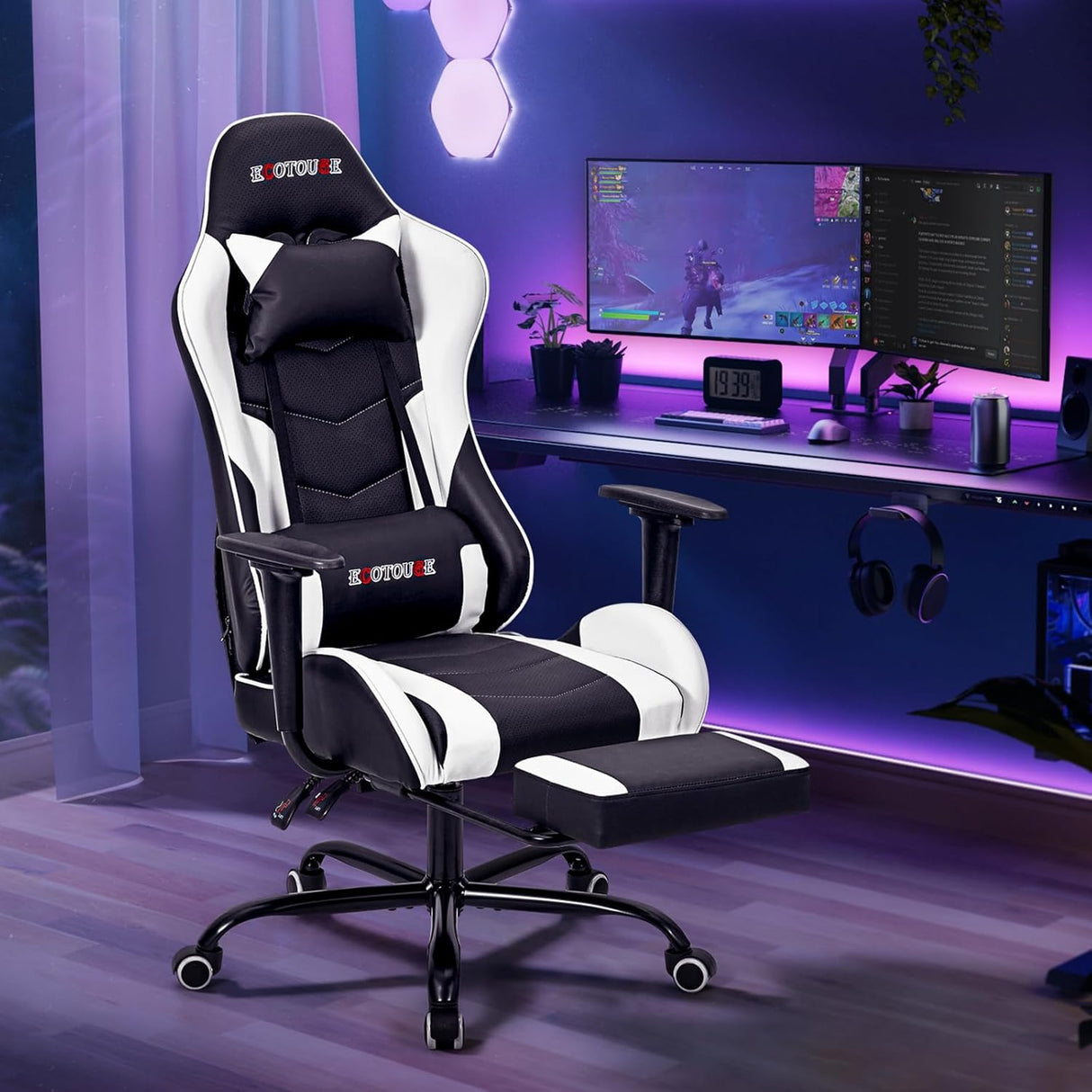 Silla Gamer de masaje de PC con reposapiés ECOTOUGE