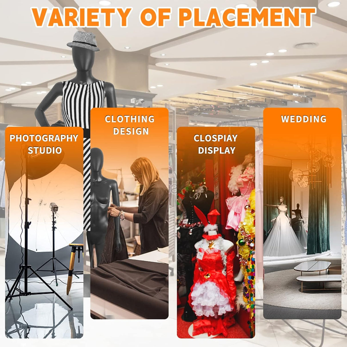 Maniquí femenino ajustable 70 con base de metal, modelo 1234